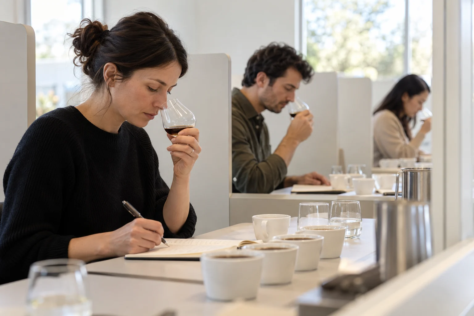 Illustrative sensory panel at individual tasting stations
