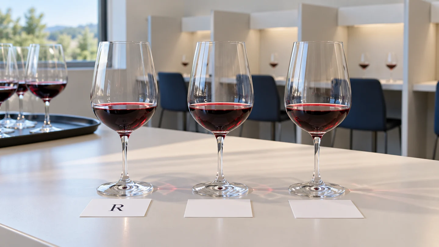 Wine glasses on a sensory evaluation bench