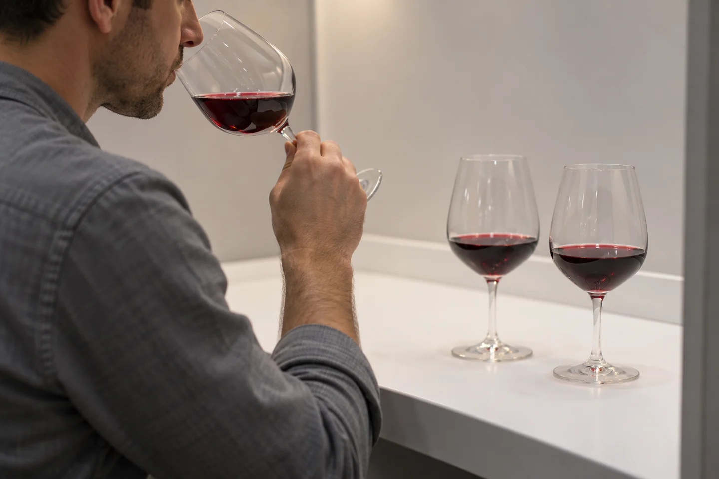 Red-wine palate assessment in a tasting booth